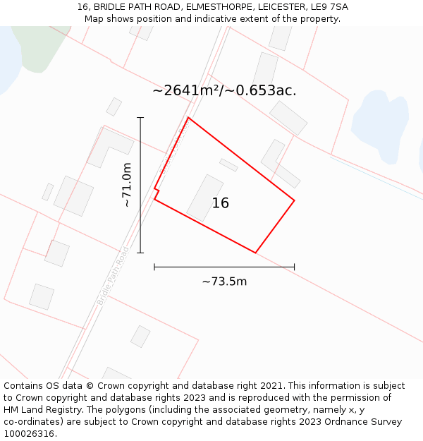 16, BRIDLE PATH ROAD, ELMESTHORPE, LEICESTER, LE9 7SA: Plot and title map