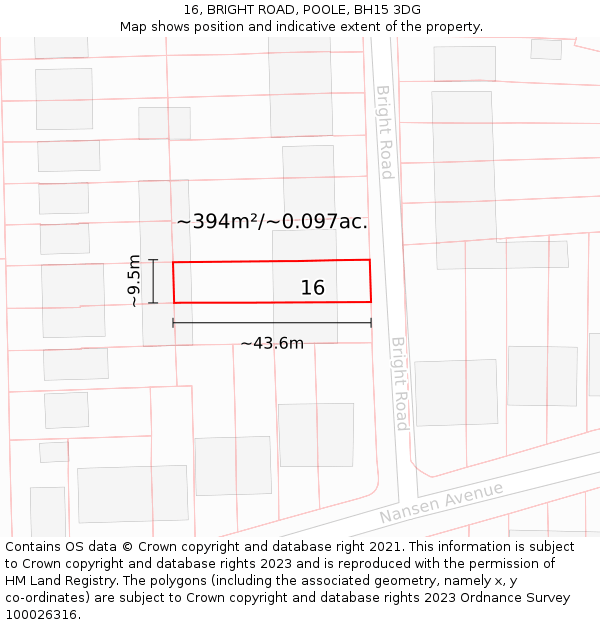 16, BRIGHT ROAD, POOLE, BH15 3DG: Plot and title map