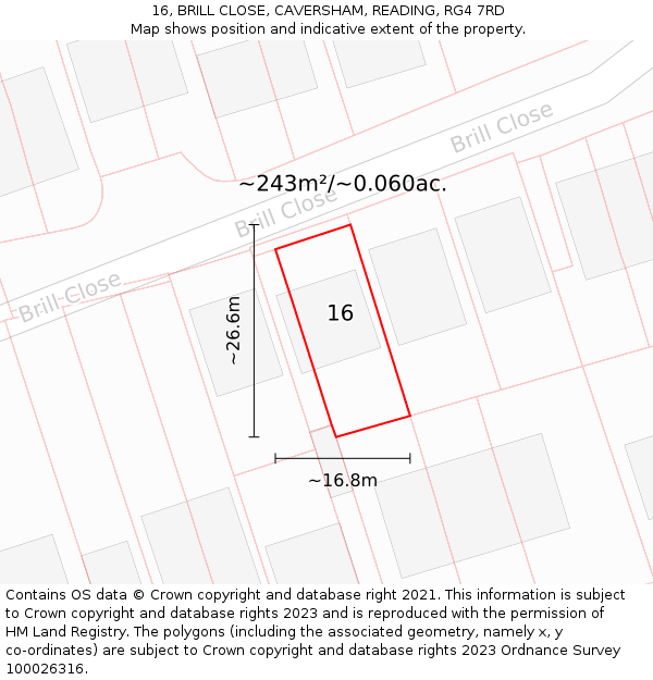 16, BRILL CLOSE, CAVERSHAM, READING, RG4 7RD: Plot and title map