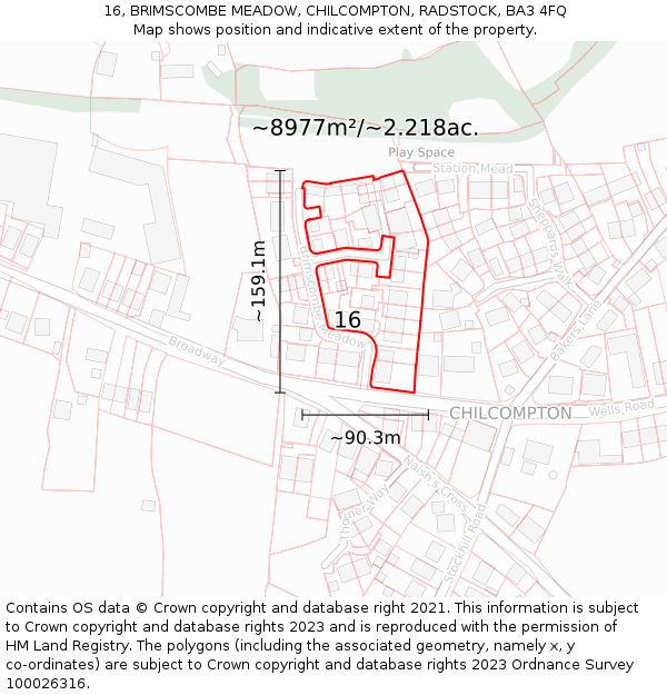 16, BRIMSCOMBE MEADOW, CHILCOMPTON, RADSTOCK, BA3 4FQ: Plot and title map