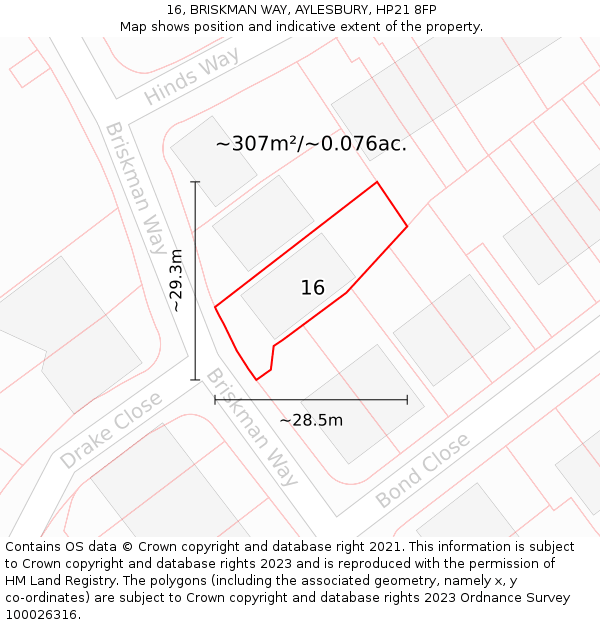 16, BRISKMAN WAY, AYLESBURY, HP21 8FP: Plot and title map