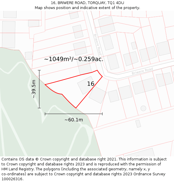 16, BRIWERE ROAD, TORQUAY, TQ1 4DU: Plot and title map