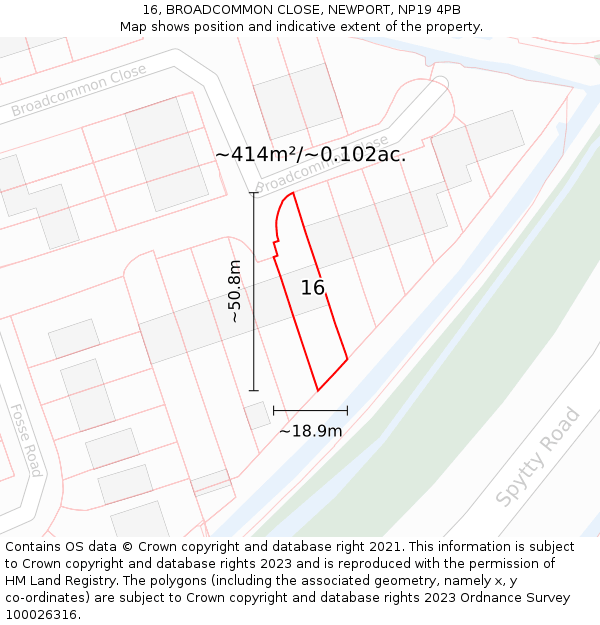 16, BROADCOMMON CLOSE, NEWPORT, NP19 4PB: Plot and title map