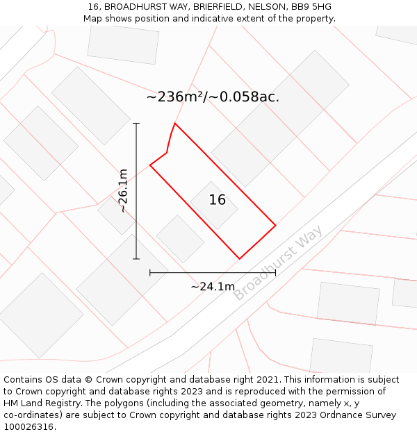 16, BROADHURST WAY, BRIERFIELD, NELSON, BB9 5HG: Plot and title map