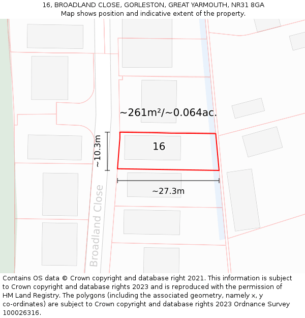 16, BROADLAND CLOSE, GORLESTON, GREAT YARMOUTH, NR31 8GA: Plot and title map
