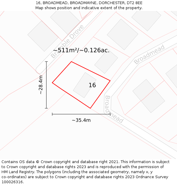 16, BROADMEAD, BROADMAYNE, DORCHESTER, DT2 8EE: Plot and title map