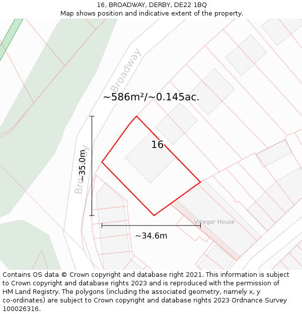 16, BROADWAY, DERBY, DE22 1BQ: Plot and title map