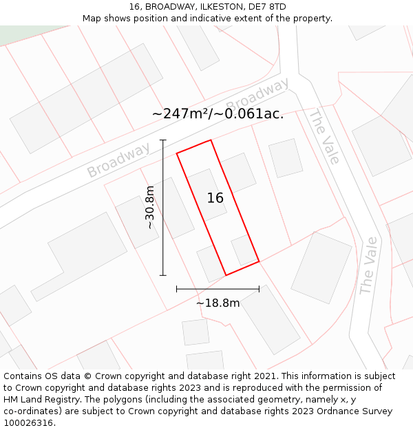 16, BROADWAY, ILKESTON, DE7 8TD: Plot and title map