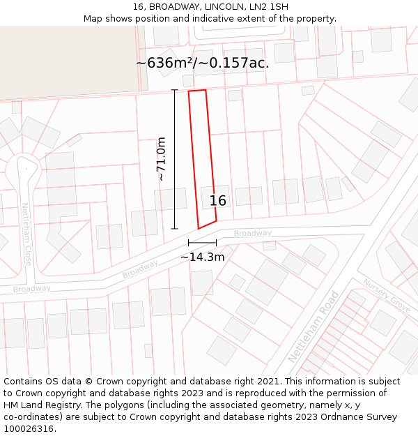 16, BROADWAY, LINCOLN, LN2 1SH: Plot and title map