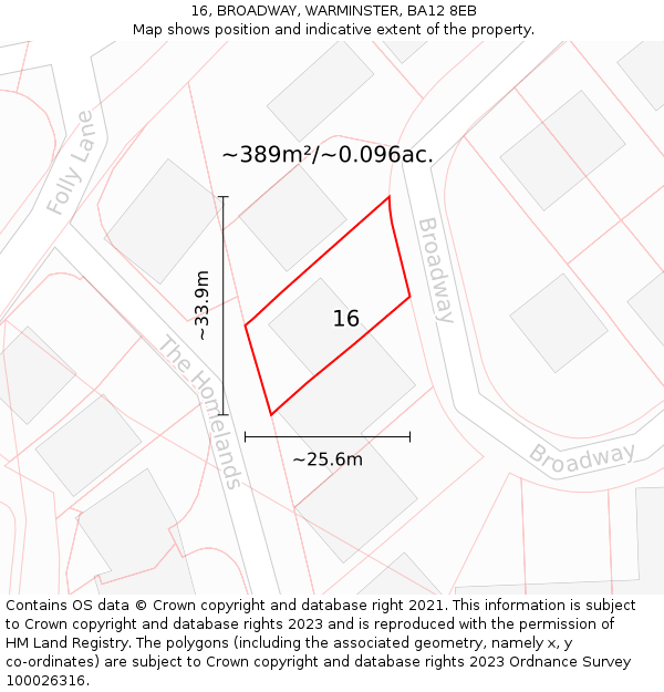 16, BROADWAY, WARMINSTER, BA12 8EB: Plot and title map