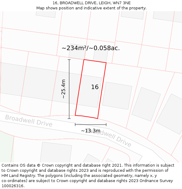 16, BROADWELL DRIVE, LEIGH, WN7 3NE: Plot and title map