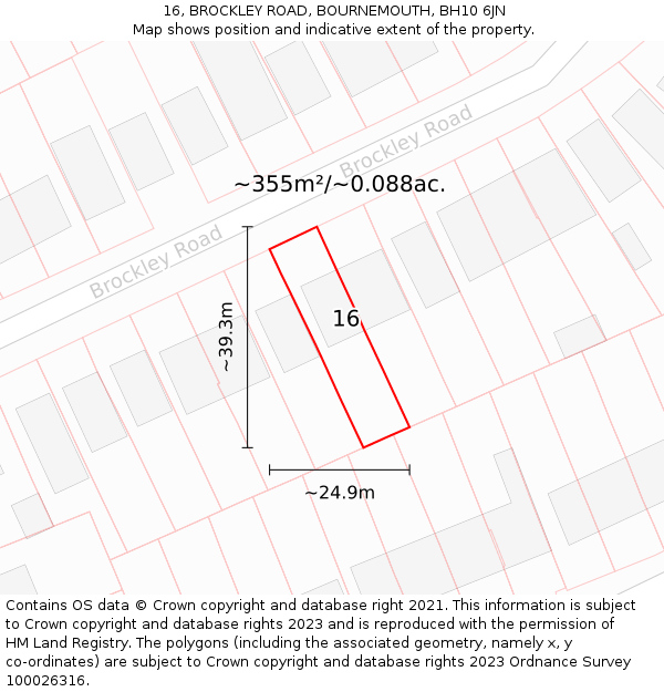 16, BROCKLEY ROAD, BOURNEMOUTH, BH10 6JN: Plot and title map
