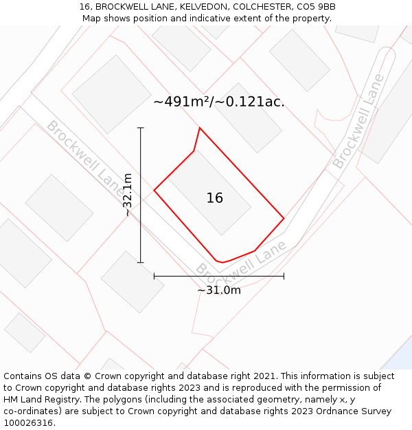 16, BROCKWELL LANE, KELVEDON, COLCHESTER, CO5 9BB: Plot and title map