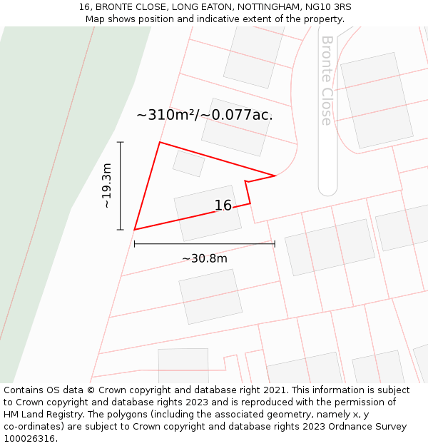 16, BRONTE CLOSE, LONG EATON, NOTTINGHAM, NG10 3RS: Plot and title map