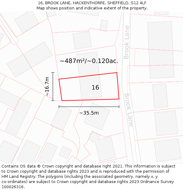 16, BROOK LANE, HACKENTHORPE, SHEFFIELD, S12 4LF: Plot and title map