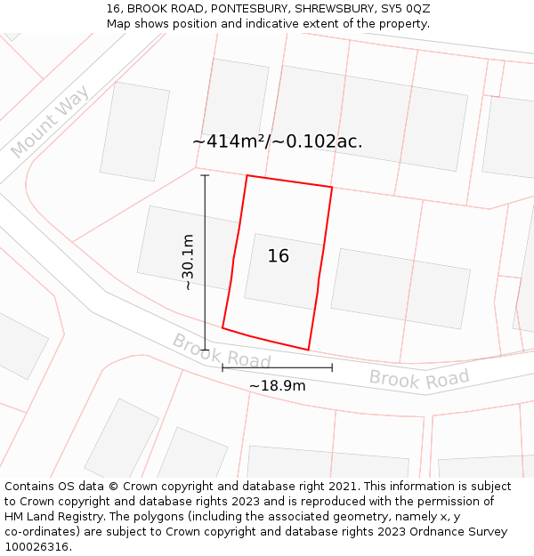 16, BROOK ROAD, PONTESBURY, SHREWSBURY, SY5 0QZ: Plot and title map