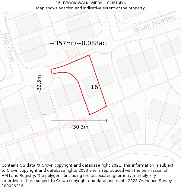 16, BROOK WALK, WIRRAL, CH61 4YN: Plot and title map