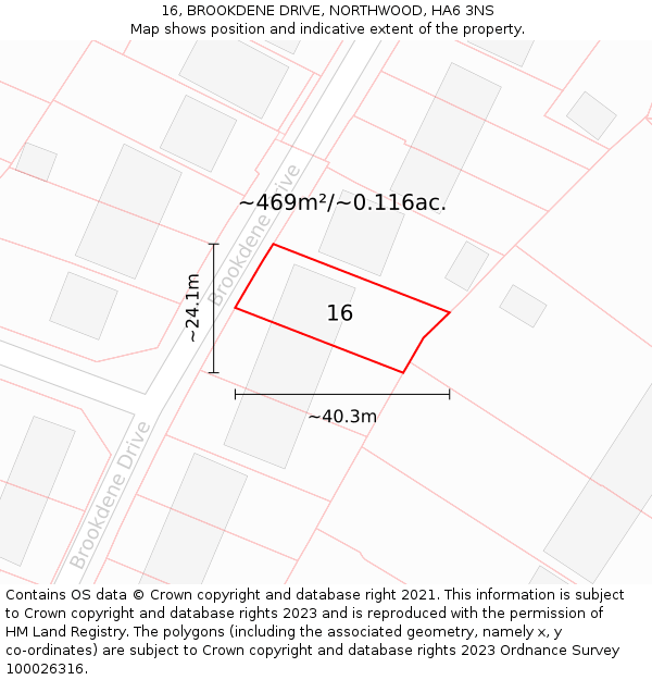 16, BROOKDENE DRIVE, NORTHWOOD, HA6 3NS: Plot and title map