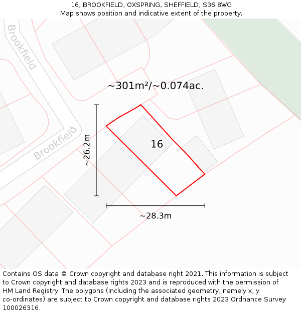 16, BROOKFIELD, OXSPRING, SHEFFIELD, S36 8WG: Plot and title map