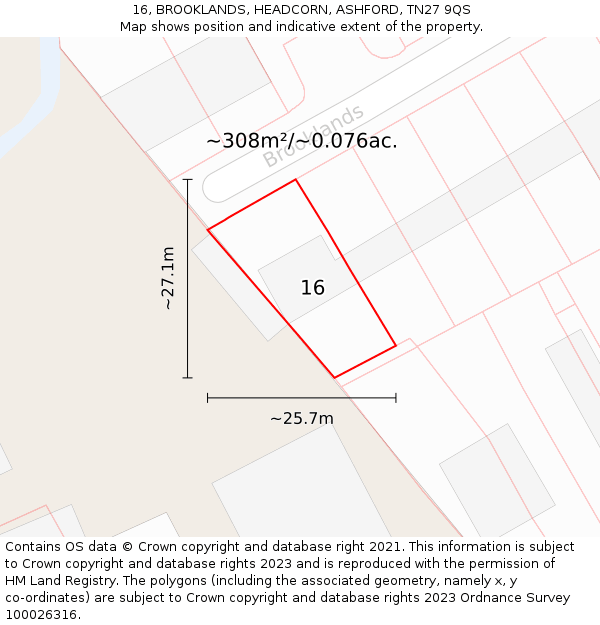 16, BROOKLANDS, HEADCORN, ASHFORD, TN27 9QS: Plot and title map