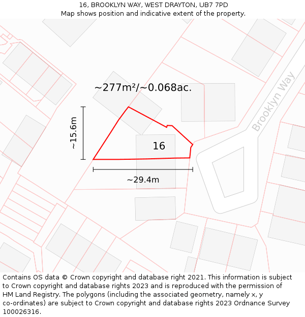 16, BROOKLYN WAY, WEST DRAYTON, UB7 7PD: Plot and title map