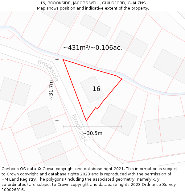16, BROOKSIDE, JACOBS WELL, GUILDFORD, GU4 7NS: Plot and title map