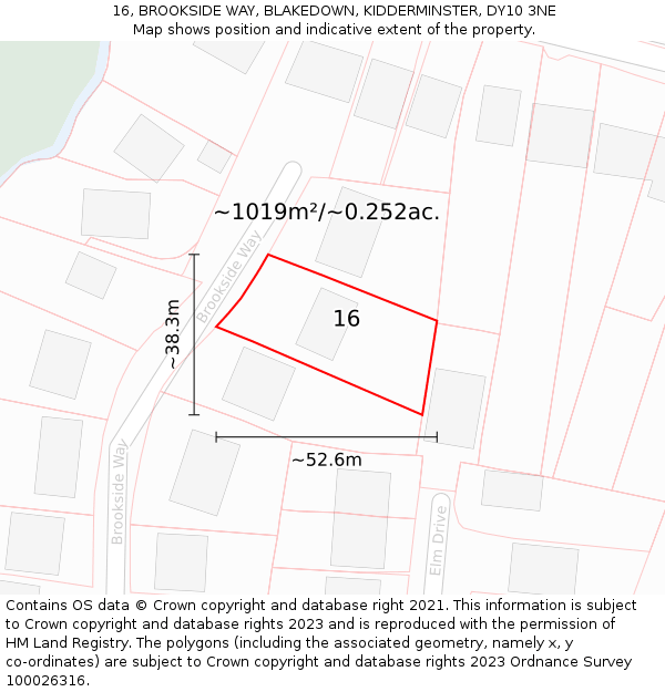 16, BROOKSIDE WAY, BLAKEDOWN, KIDDERMINSTER, DY10 3NE: Plot and title map
