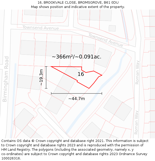 16, BROOKVALE CLOSE, BROMSGROVE, B61 0DU: Plot and title map