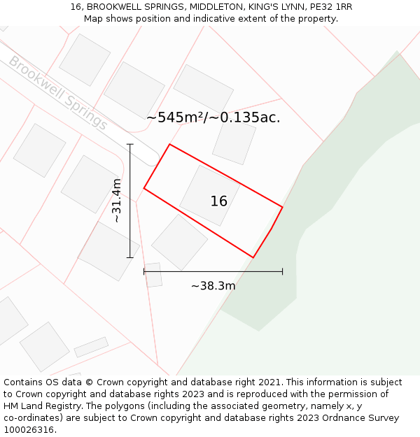 16, BROOKWELL SPRINGS, MIDDLETON, KING'S LYNN, PE32 1RR: Plot and title map