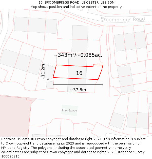 16, BROOMBRIGGS ROAD, LEICESTER, LE3 9QN: Plot and title map