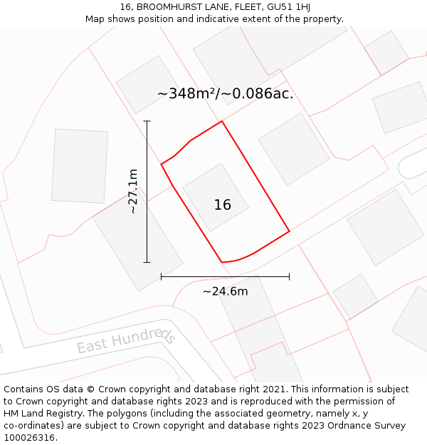 16, BROOMHURST LANE, FLEET, GU51 1HJ: Plot and title map