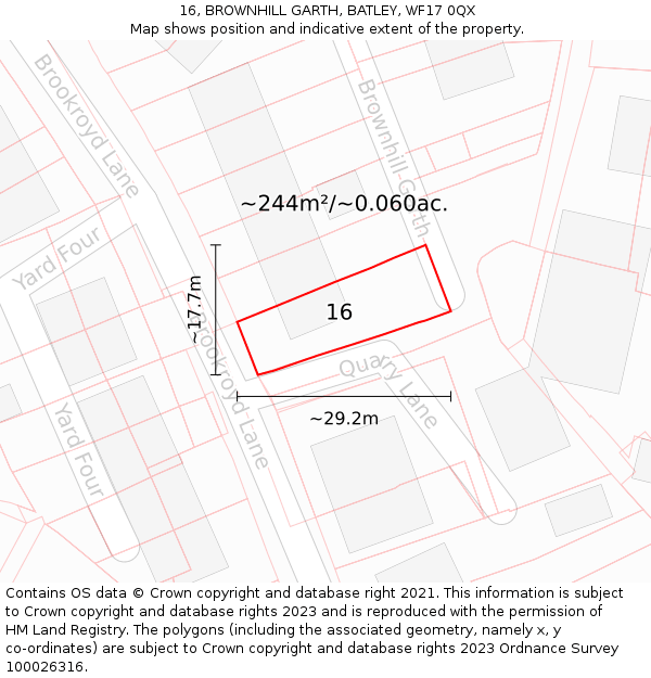 16, BROWNHILL GARTH, BATLEY, WF17 0QX: Plot and title map