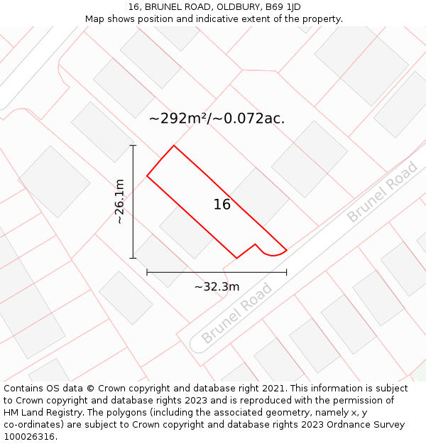16, BRUNEL ROAD, OLDBURY, B69 1JD: Plot and title map