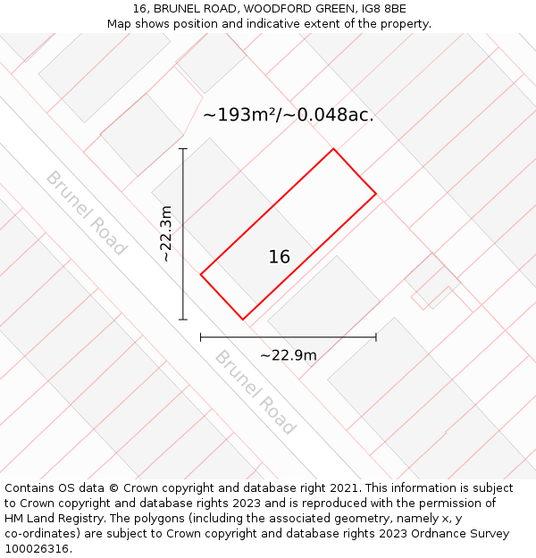 16, BRUNEL ROAD, WOODFORD GREEN, IG8 8BE: Plot and title map
