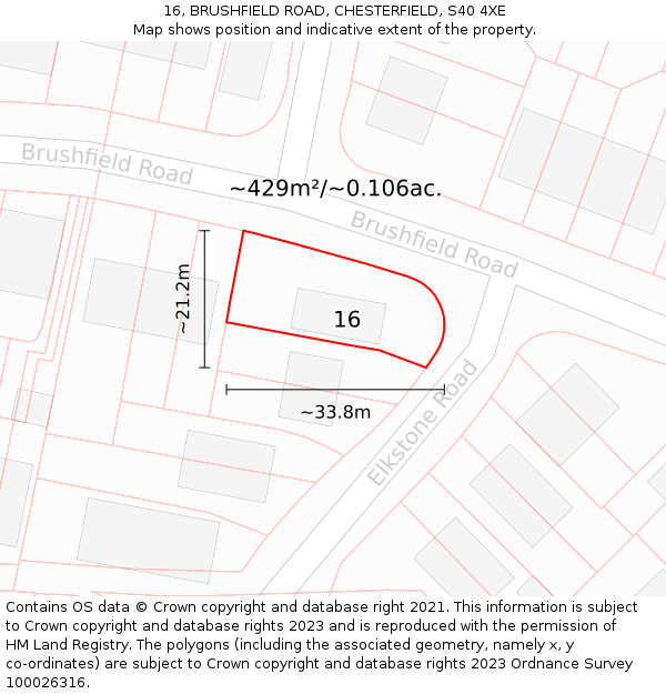 16, BRUSHFIELD ROAD, CHESTERFIELD, S40 4XE: Plot and title map