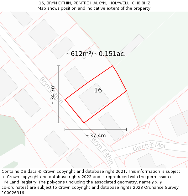 16, BRYN EITHIN, PENTRE HALKYN, HOLYWELL, CH8 8HZ: Plot and title map
