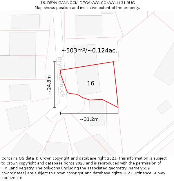 16, BRYN GANNOCK, DEGANWY, CONWY, LL31 9UG: Plot and title map