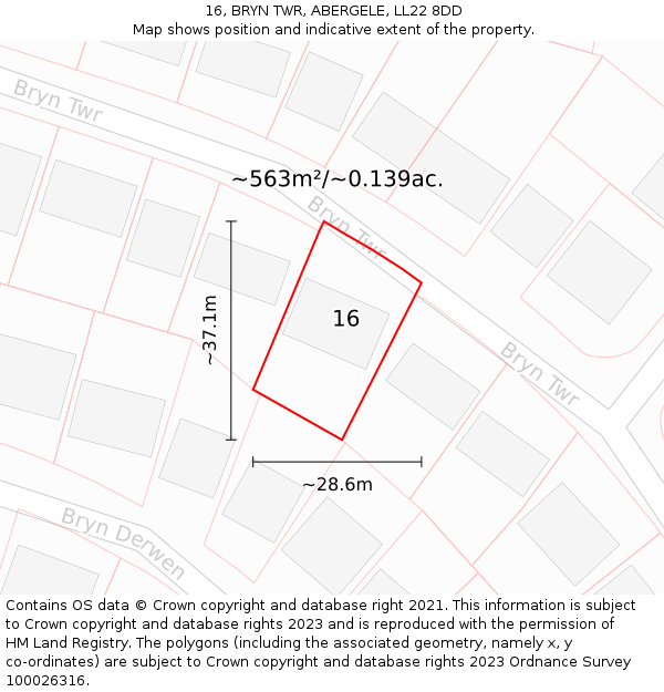 16, BRYN TWR, ABERGELE, LL22 8DD: Plot and title map