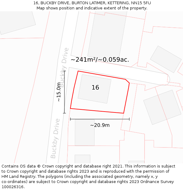16, BUCKBY DRIVE, BURTON LATIMER, KETTERING, NN15 5FU: Plot and title map