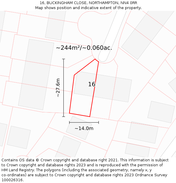 16, BUCKINGHAM CLOSE, NORTHAMPTON, NN4 0RR: Plot and title map
