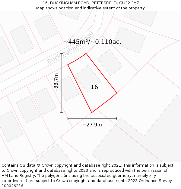 16, BUCKINGHAM ROAD, PETERSFIELD, GU32 3AZ: Plot and title map