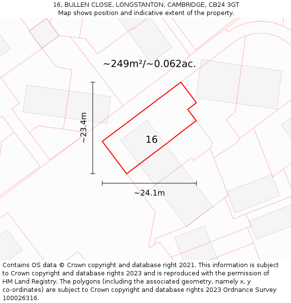 16, BULLEN CLOSE, LONGSTANTON, CAMBRIDGE, CB24 3GT: Plot and title map