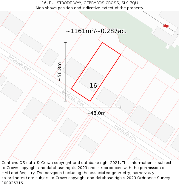 16, BULSTRODE WAY, GERRARDS CROSS, SL9 7QU: Plot and title map