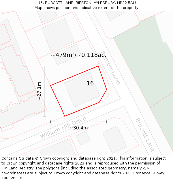 16, BURCOTT LANE, BIERTON, AYLESBURY, HP22 5AU: Plot and title map