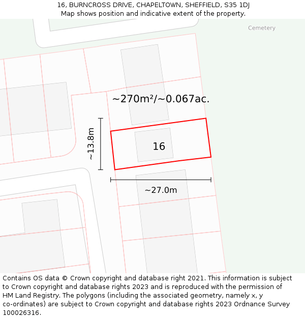 16, BURNCROSS DRIVE, CHAPELTOWN, SHEFFIELD, S35 1DJ: Plot and title map