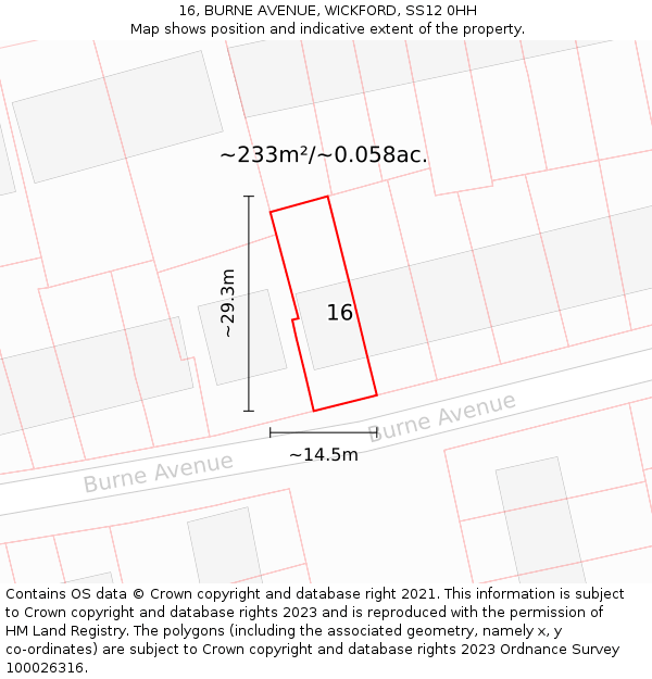 16, BURNE AVENUE, WICKFORD, SS12 0HH: Plot and title map