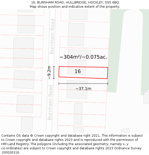 16, BURNHAM ROAD, HULLBRIDGE, HOCKLEY, SS5 6BQ: Plot and title map