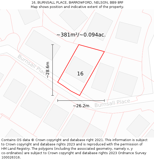 16, BURNSALL PLACE, BARROWFORD, NELSON, BB9 8RF: Plot and title map