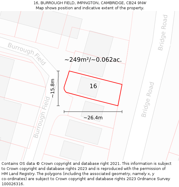 16, BURROUGH FIELD, IMPINGTON, CAMBRIDGE, CB24 9NW: Plot and title map