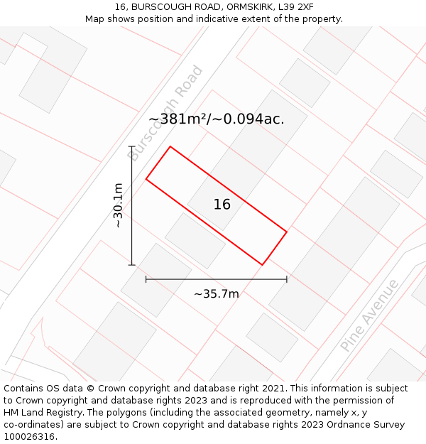 16, BURSCOUGH ROAD, ORMSKIRK, L39 2XF: Plot and title map
